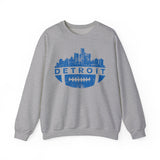 Detroit Football Skyline Blue Crewneck Sweatshirt - Unisex