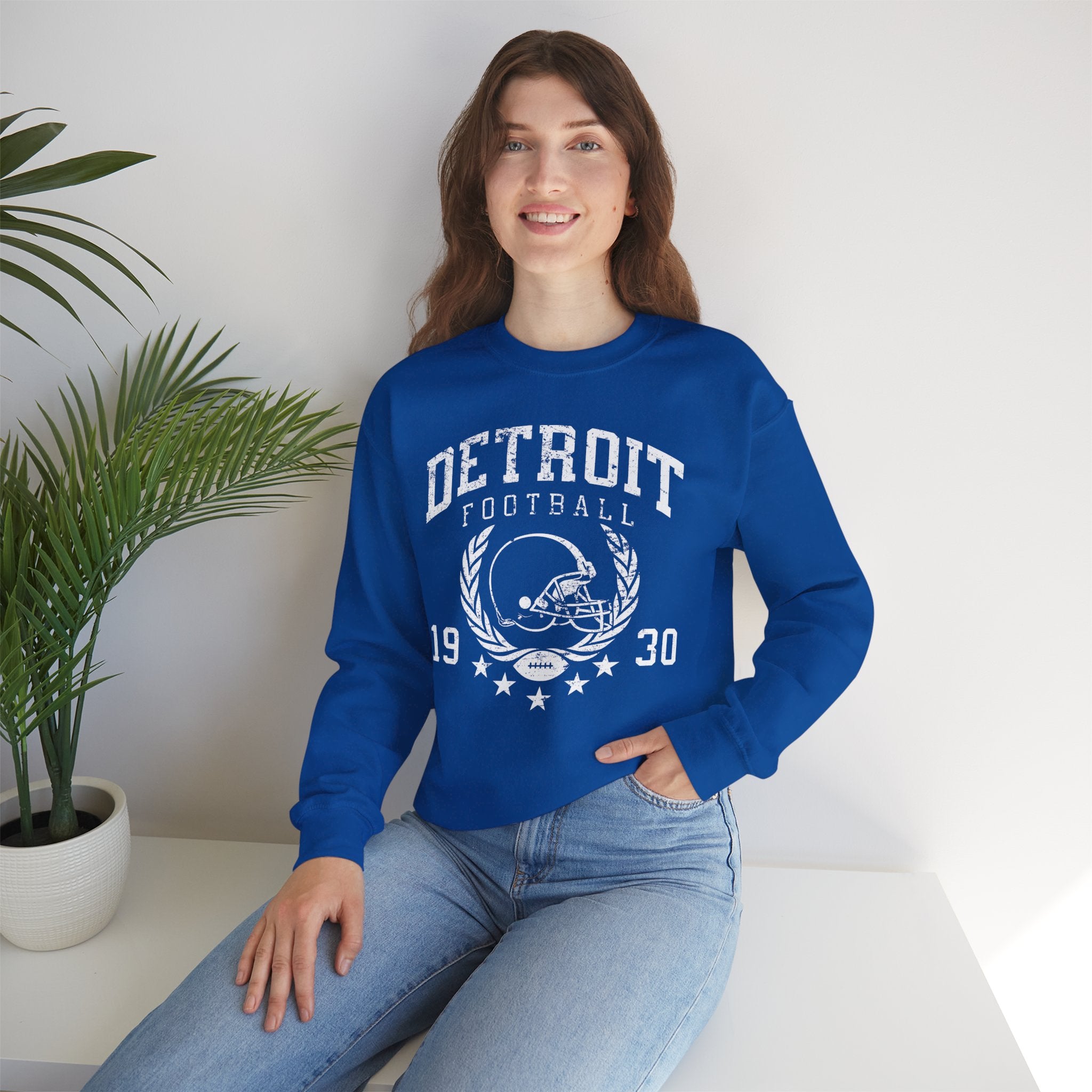 Detroit Football 1930 White Crewneck Sweatshirt - Unisex
