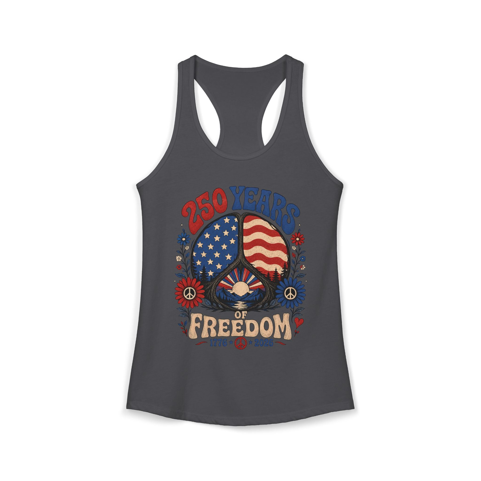 Gnome Flag Freedom 250th Anniversary Cute Patriotic Basic Racerback Tank Top - Women's