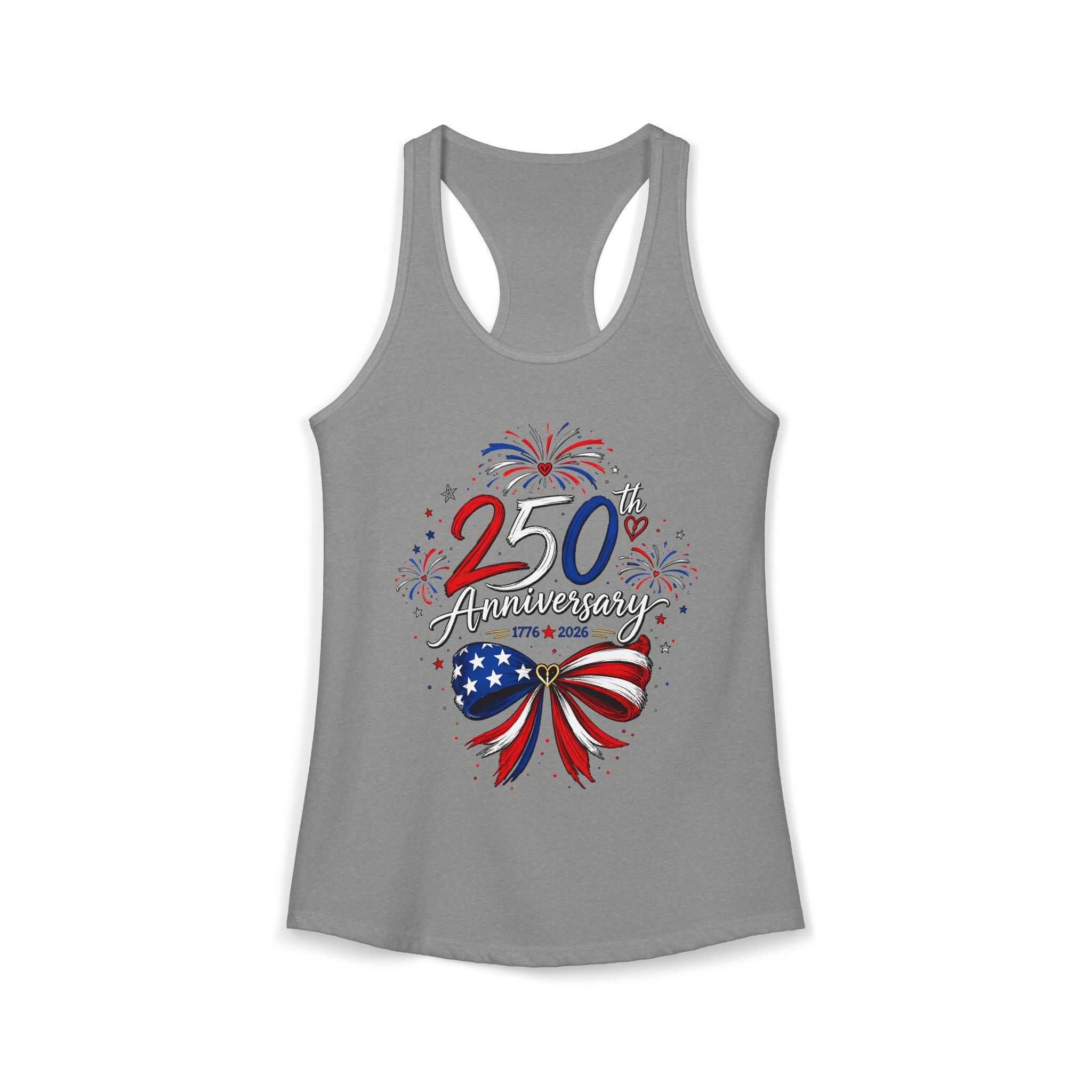 Ribbon Bow 250th Anniversary 1776 2026 Patriotic Americana Basic Racerback Tank Top - Women's