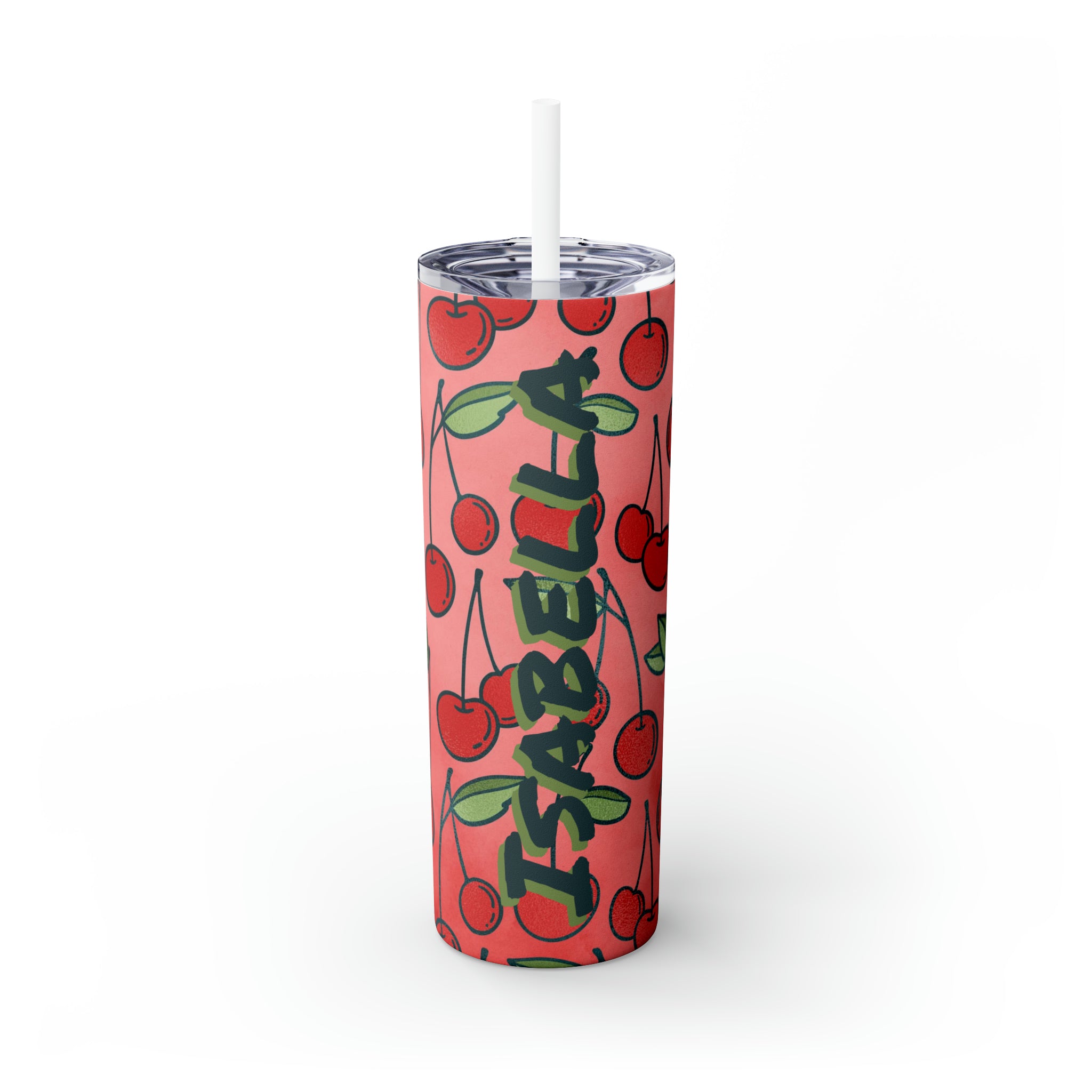 Cherries Personalized Skinny Steel Tumbler with Straw, 20oz