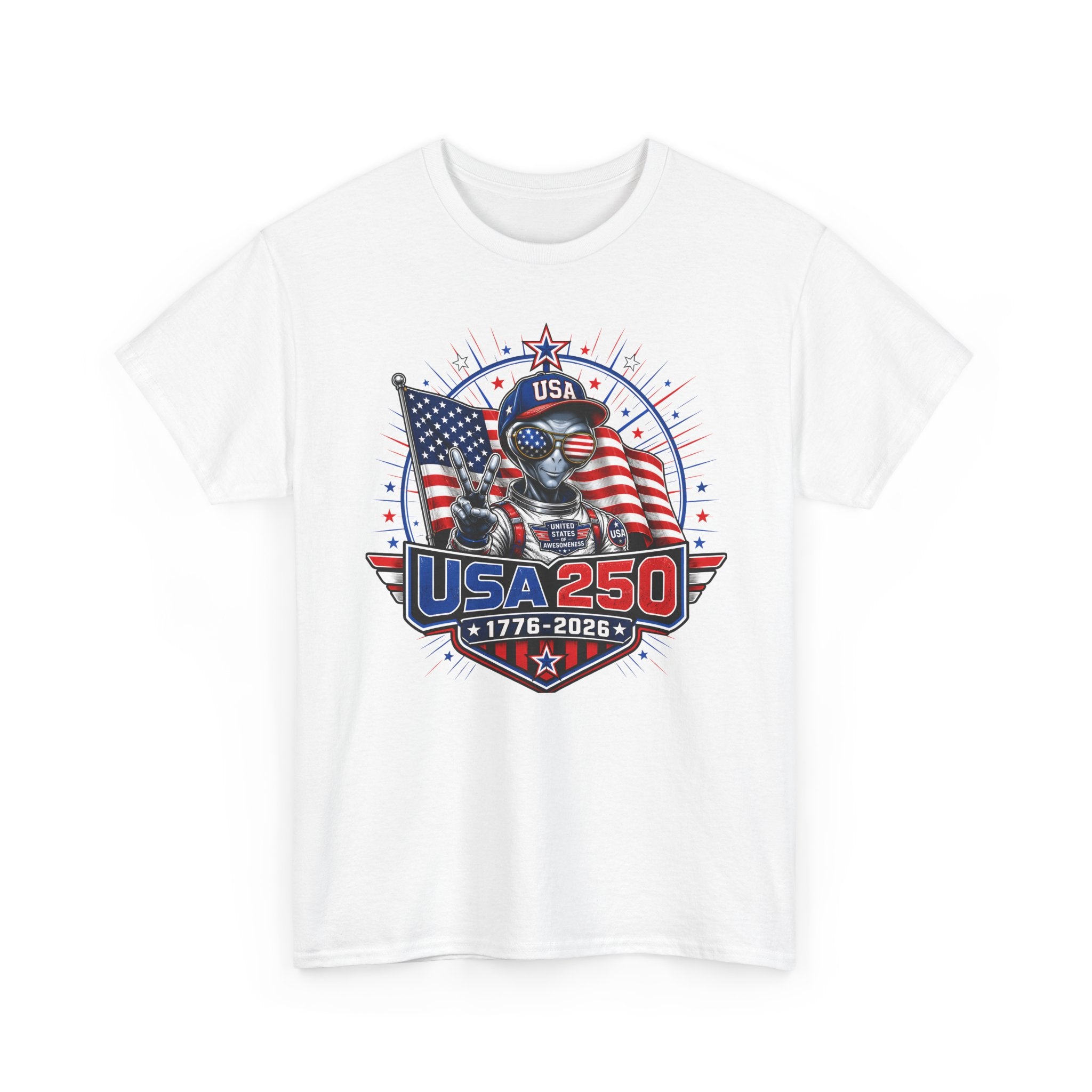 Alien Astronaut USA 250 1776 2026 Patriotic Sci Fi Basic T-Shirt - Unisex