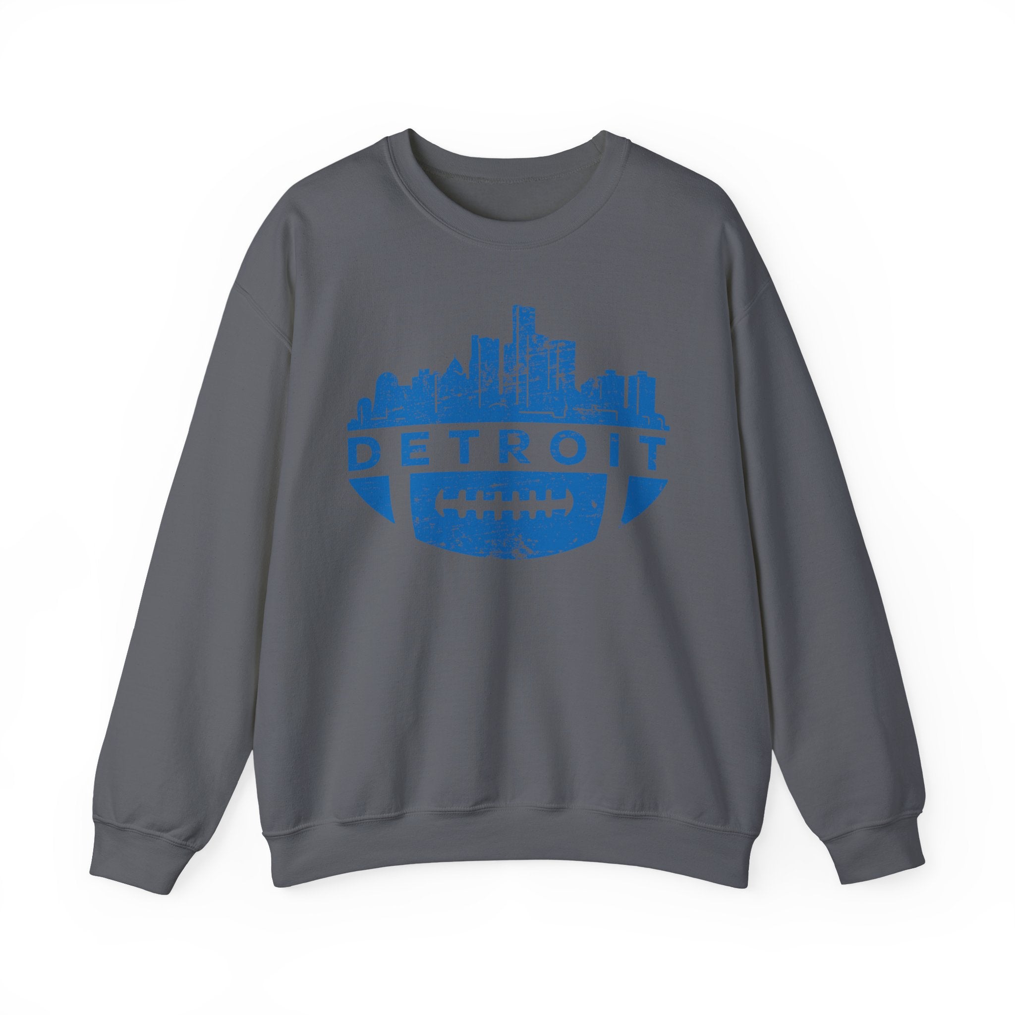 Detroit Football Skyline Blue Crewneck Sweatshirt - Unisex