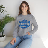 Detroit Football Skyline Blue Crewneck Sweatshirt - Unisex