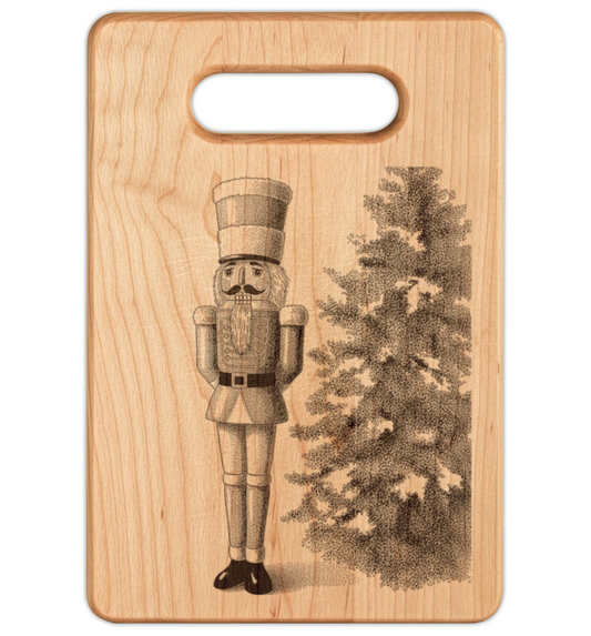 Nutcracker by Tree Engraved Wooden Cutting Board Rectangle Handle