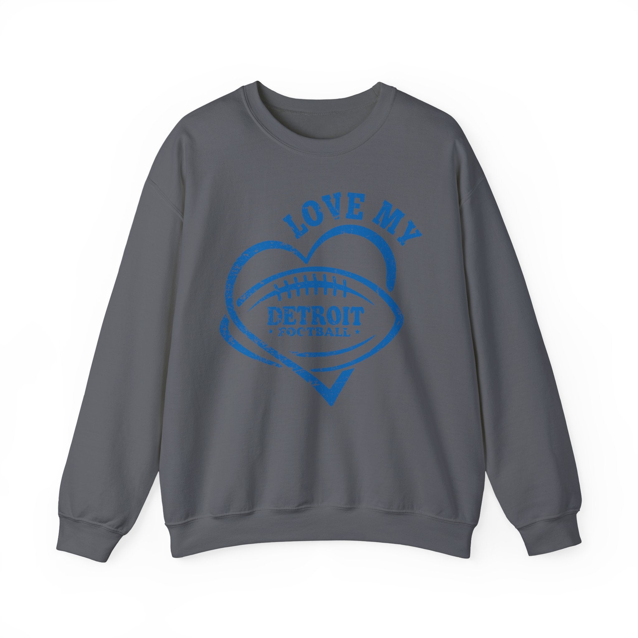 Love Detroit Football Blue Crewneck Sweatshirt - Unisex