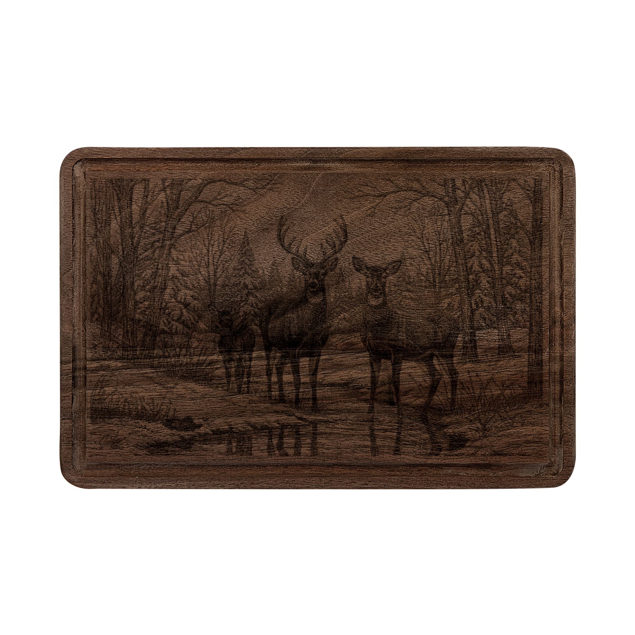 Deer Family in Snow Engraved Wooden Cutting Board