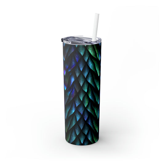 Dragon Pattern Skinny Steel Tumbler with Straw, 20oz