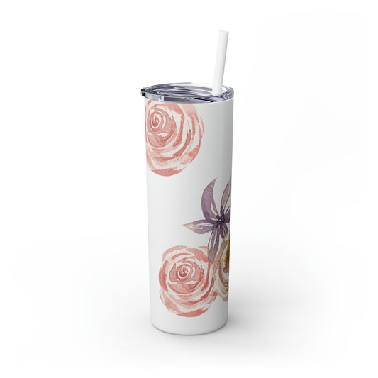 Floral Skinny Steel Tumbler with Straw, 20oz