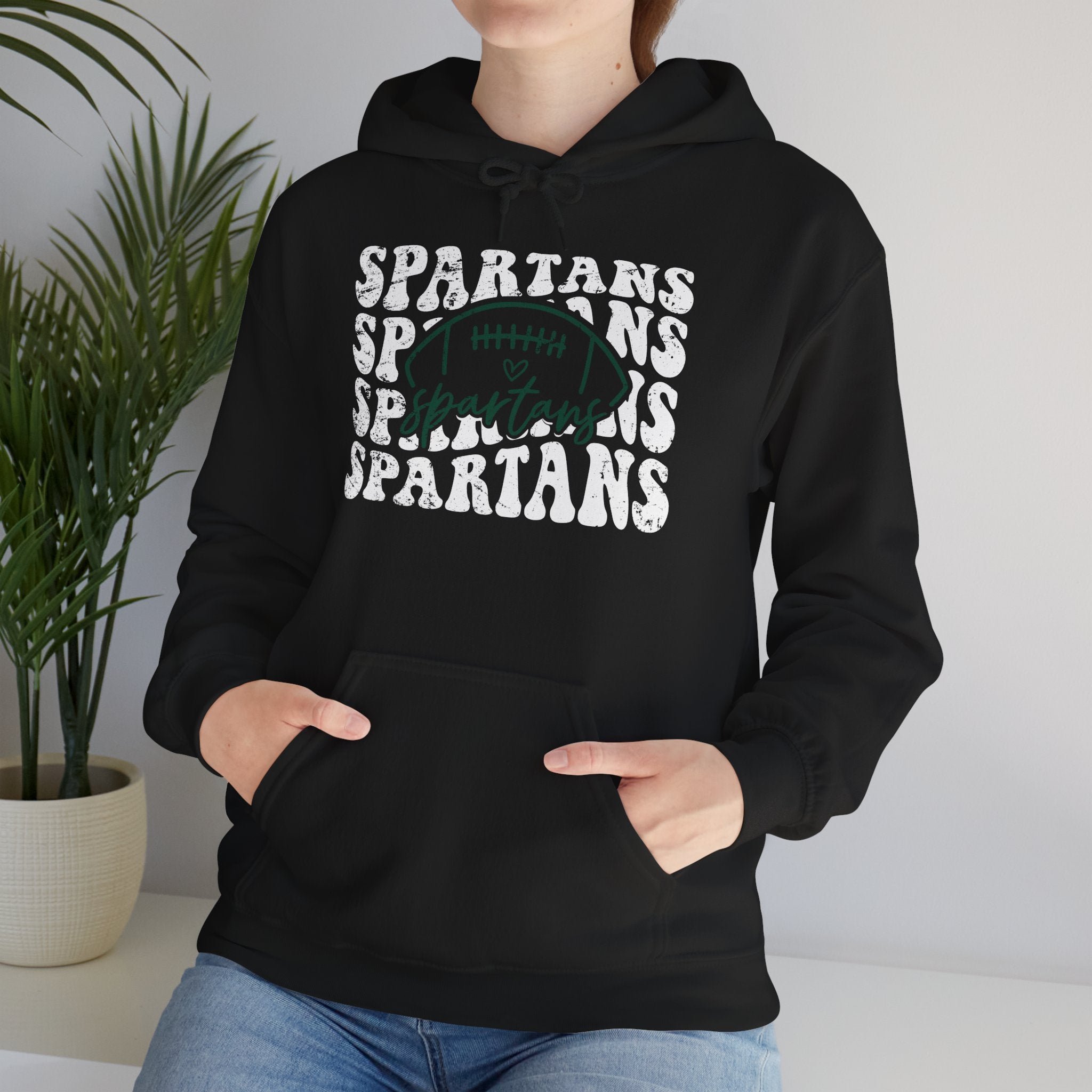 Spartans Football White & Green Hoodie - Unisex
