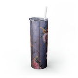 Floral Personalized Skinny Steel Tumbler with Straw, 20oz