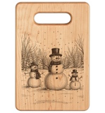 Snowman Trio in Forest Engraved Wooden Cutting Board Rectangle Handle