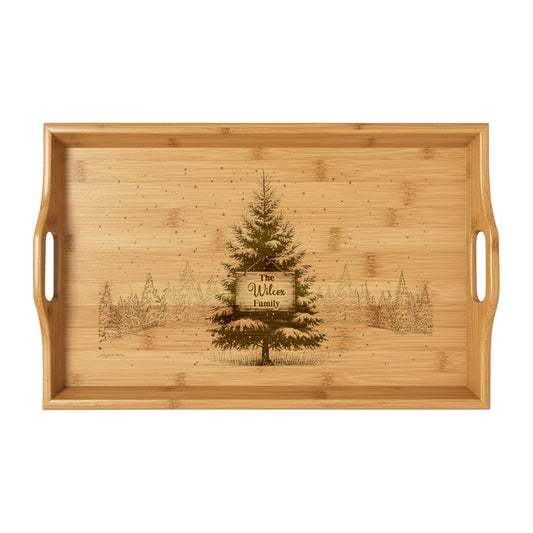 Christmas Tree with Wooden Sign Personalized Engraved Bamboo Serving Tray