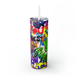 Graffiti Pattern Skinny Steel Tumbler with Straw, 20oz