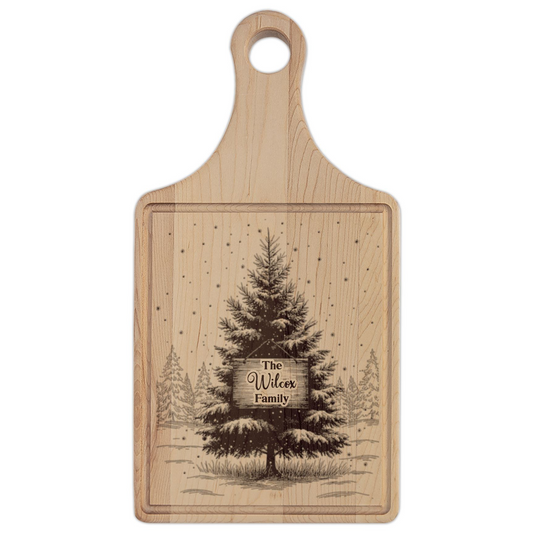 Christmas Tree with Wooden Sign Personalized Engraved Wooden Cutting Board Paddle w Handle