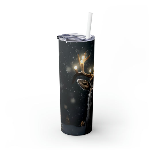 Christmas Reindeer Glowing Skinny Steel Tumbler with Straw, 20oz