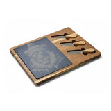 Lion Winter Engraved Charcuterie Board with Slate Inset & 3 Cheese Knives