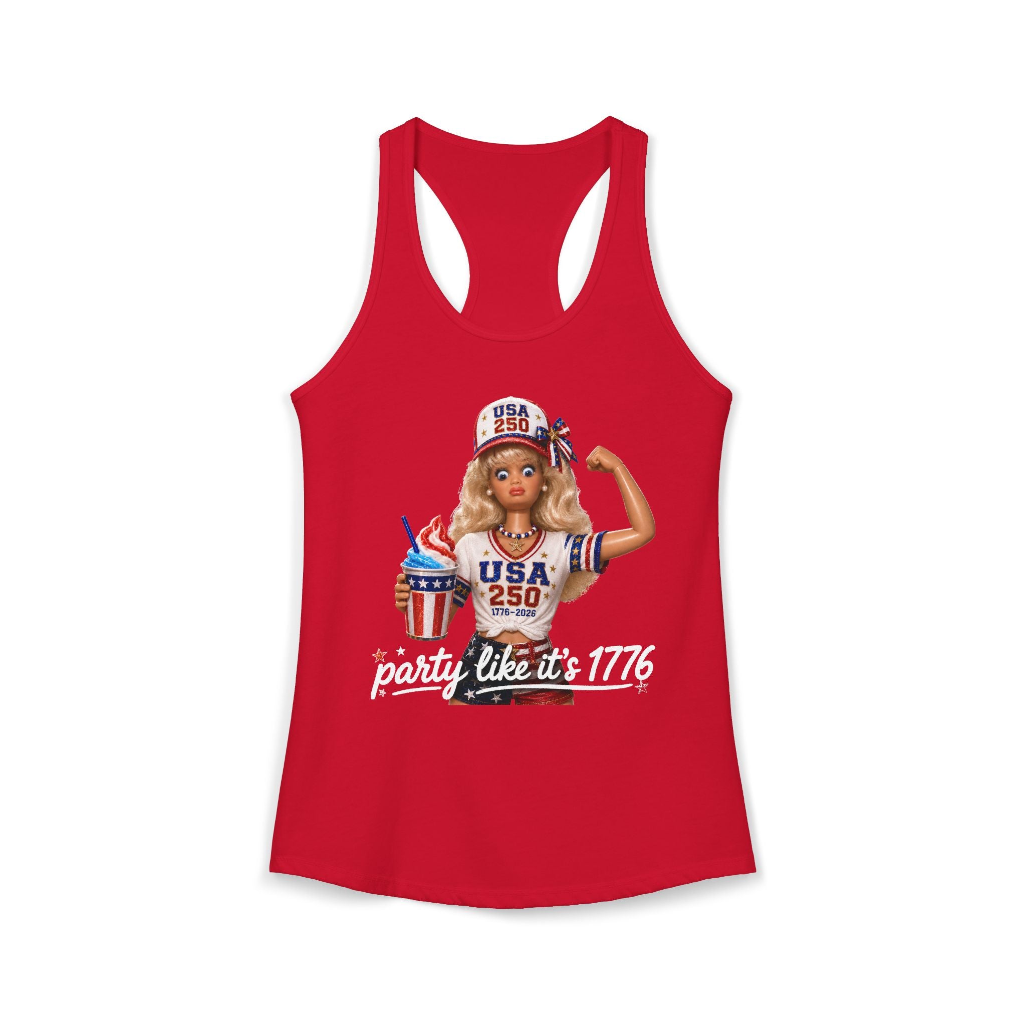 Cute Doll Party 1776 2026 Funny Patriotic Americana Basic Racerback Tank Top - Women's