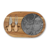 Santa and Reindeer Engraved Charcuterie Board with Slate Insert & Cheese Knives