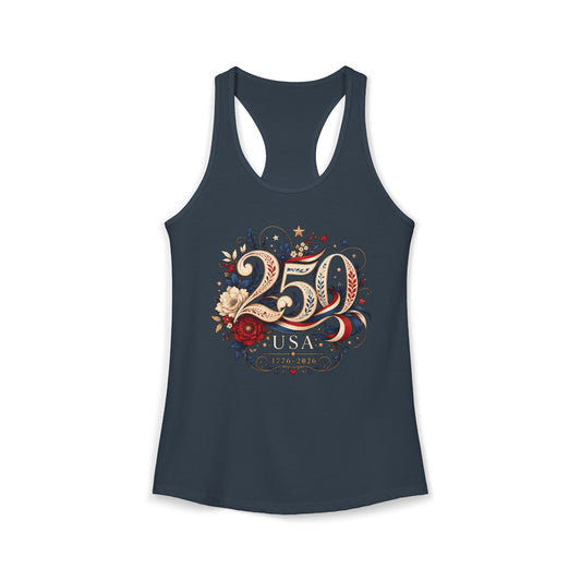 Ornate Floral 250 USA 250 Anniversary Patriotic Americana Basic Racerback Tank Top - Women's
