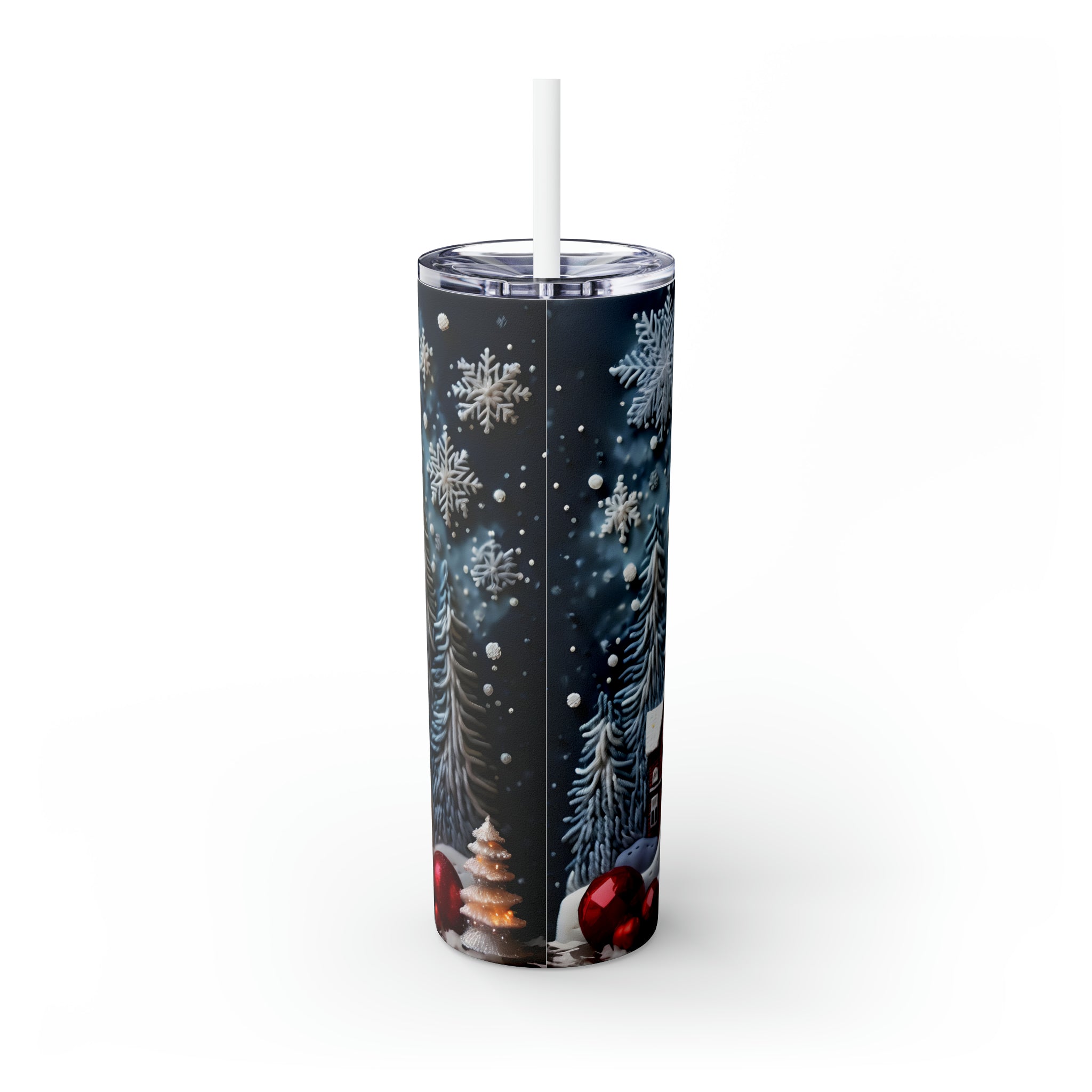 3D Embroidery Christmas Tree Skinny Steel Tumbler with Straw, 20oz