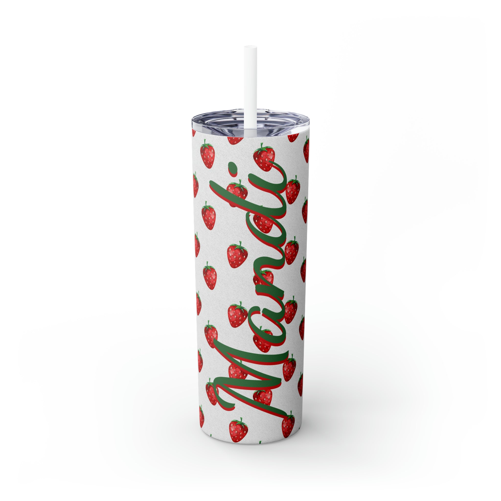 Strawberries Personalized Skinny Steel Tumbler with Straw, 20oz