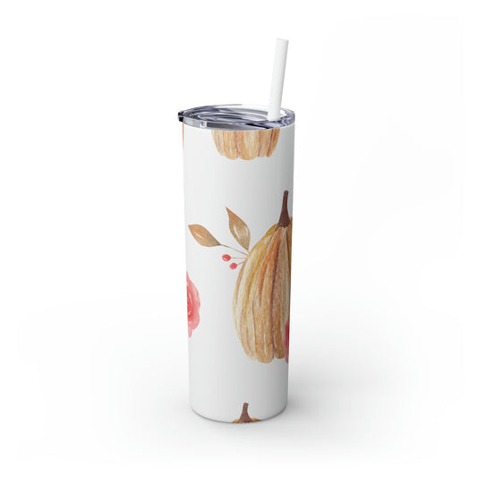 Pumpkin Pattern Skinny Steel Tumbler with Straw, 20oz