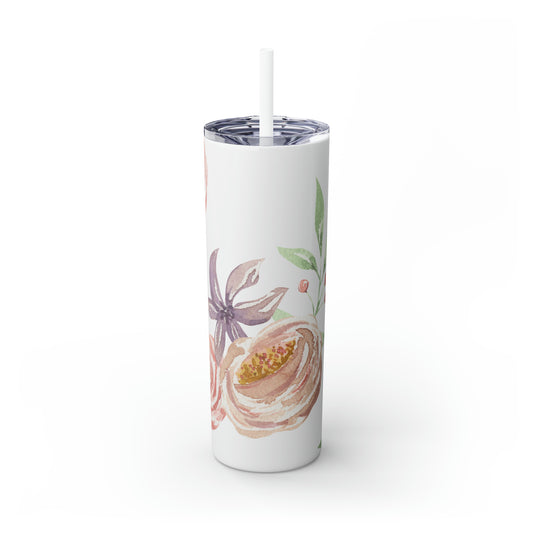 Floral Skinny Steel Tumbler with Straw, 20oz