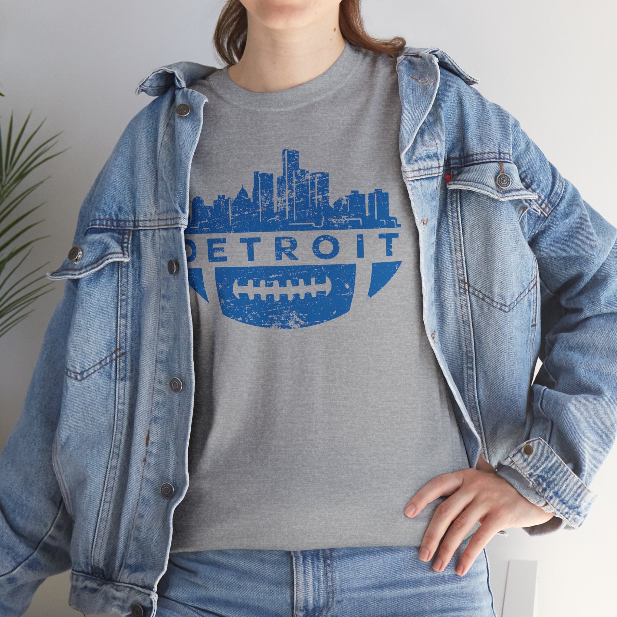 Detroit Football Skyline Blue Basic T-Shirt - Unisex