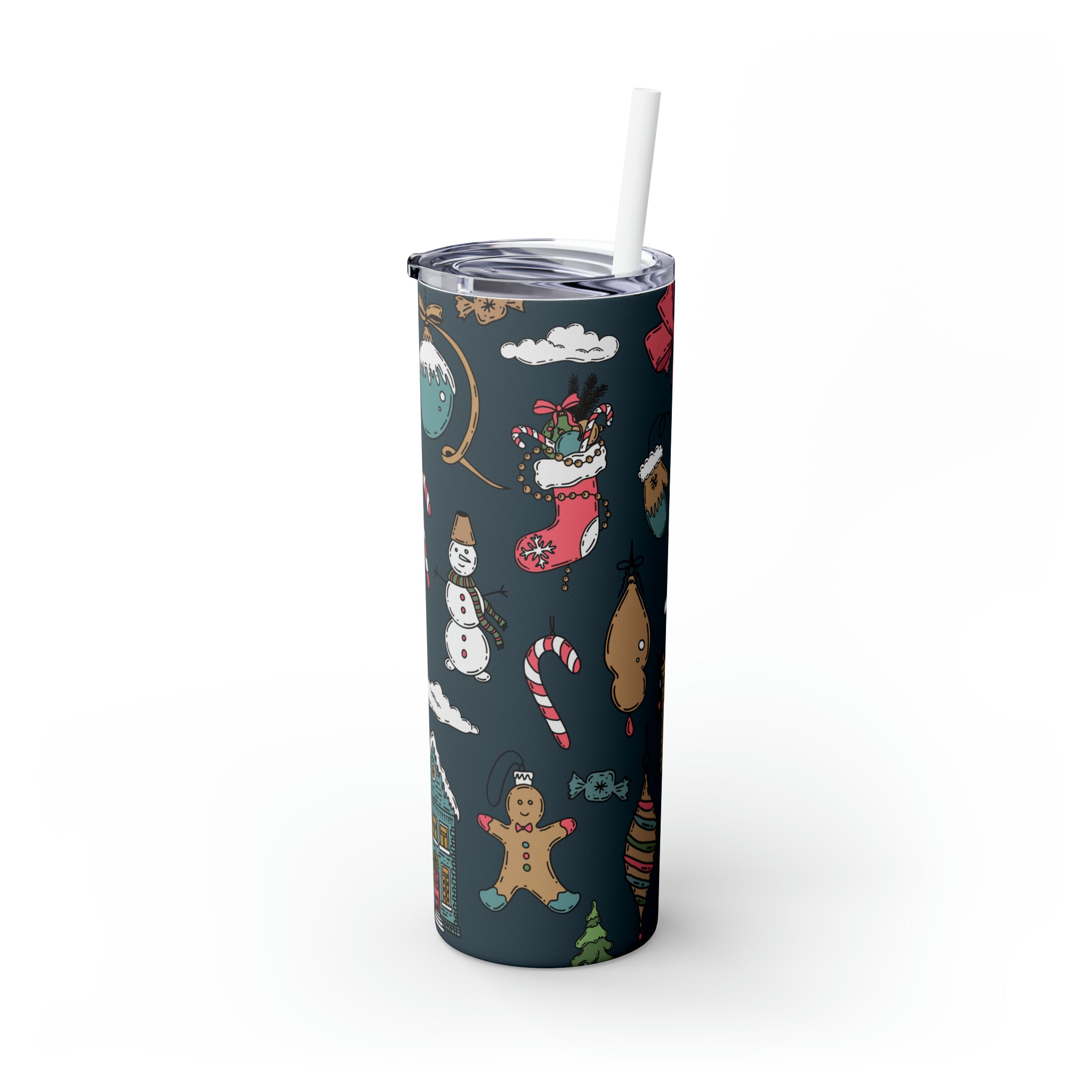 Christmas Pattern Skinny Steel Tumbler with Straw, 20oz