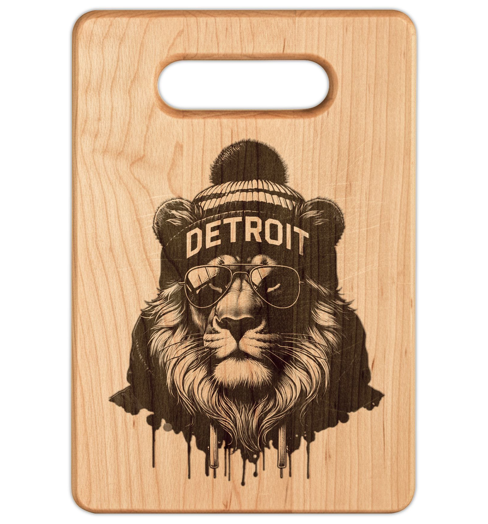 Lion Winter Engraved Wooden Cutting Board Rectangle Handle