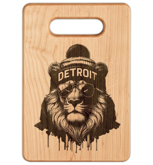 Lion Winter Engraved Wooden Cutting Board Rectangle Handle
