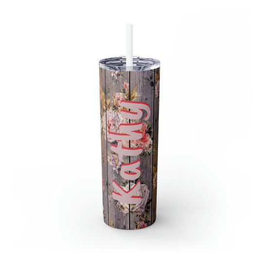 Floral Personalized Skinny Steel Tumbler with Straw, 20oz
