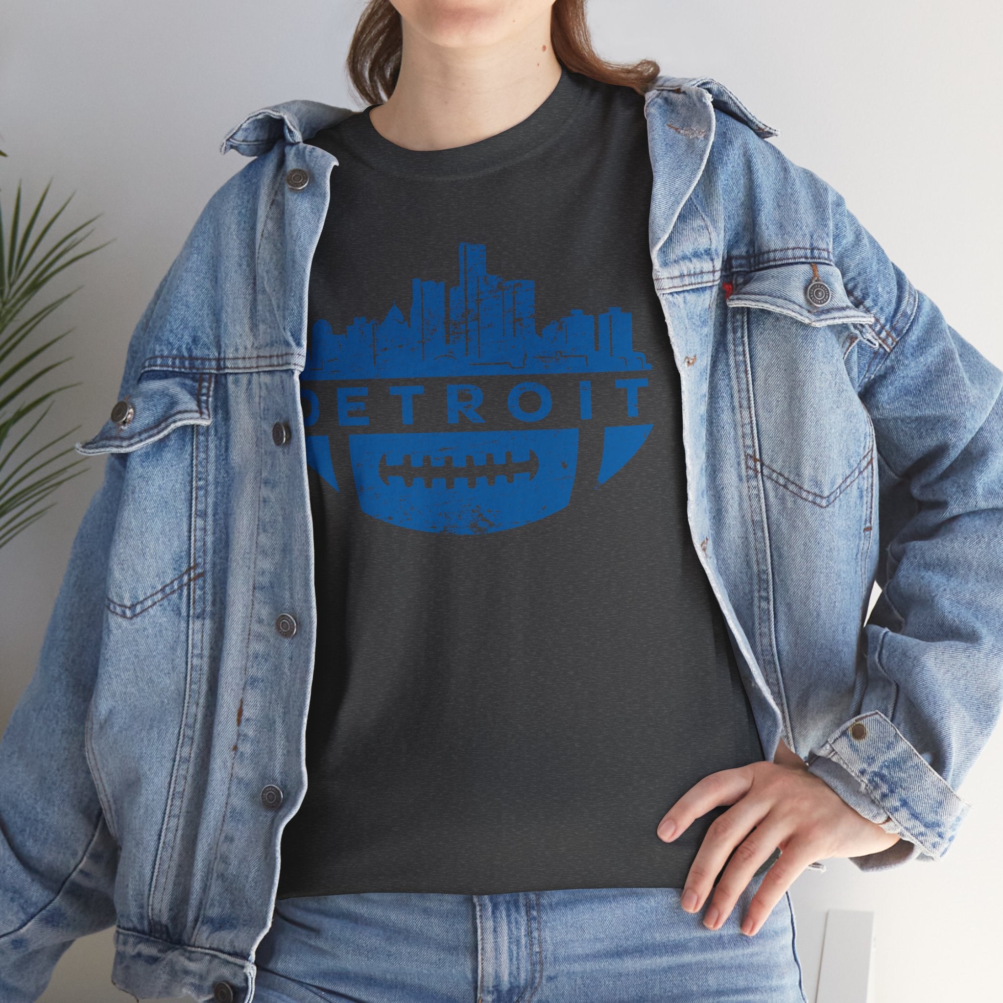 Detroit Football Skyline Blue Basic T-Shirt - Unisex