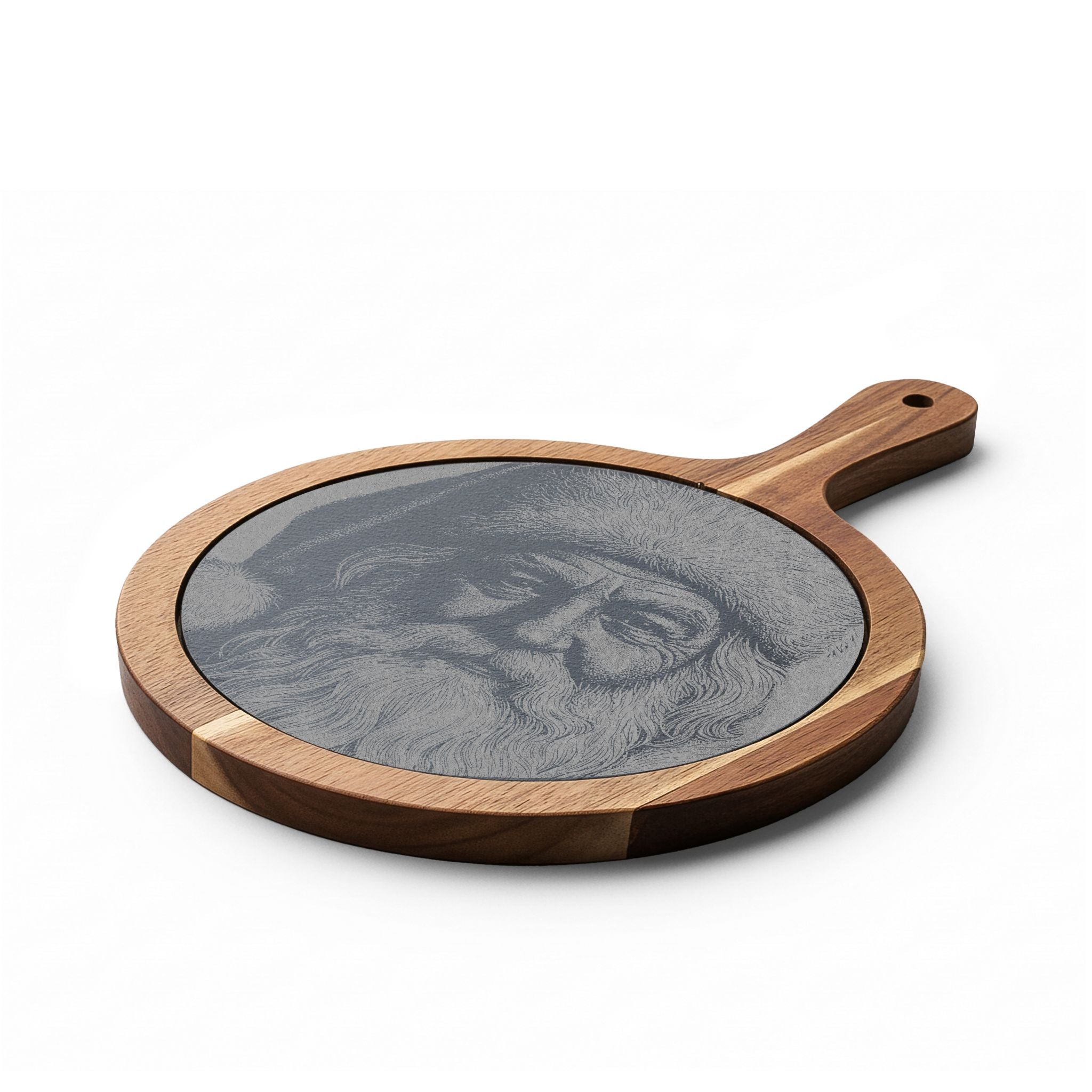 Santa Portrait Engraved Round Charcuterie Board with Handle