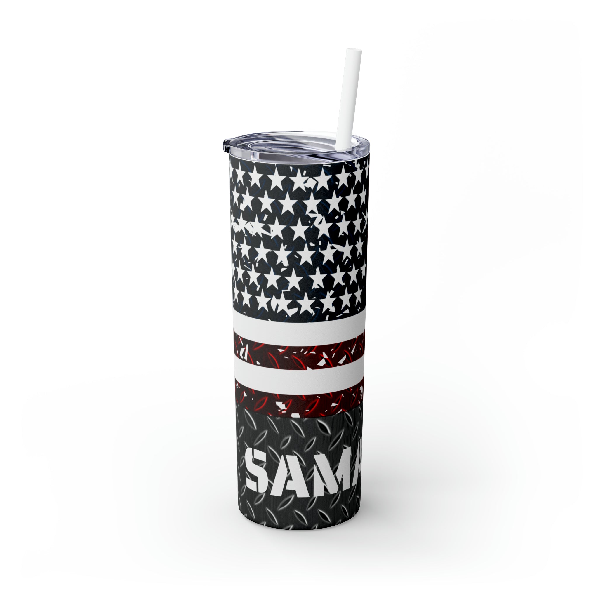 USA Personalized Skinny Steel Tumbler with Straw, 20oz