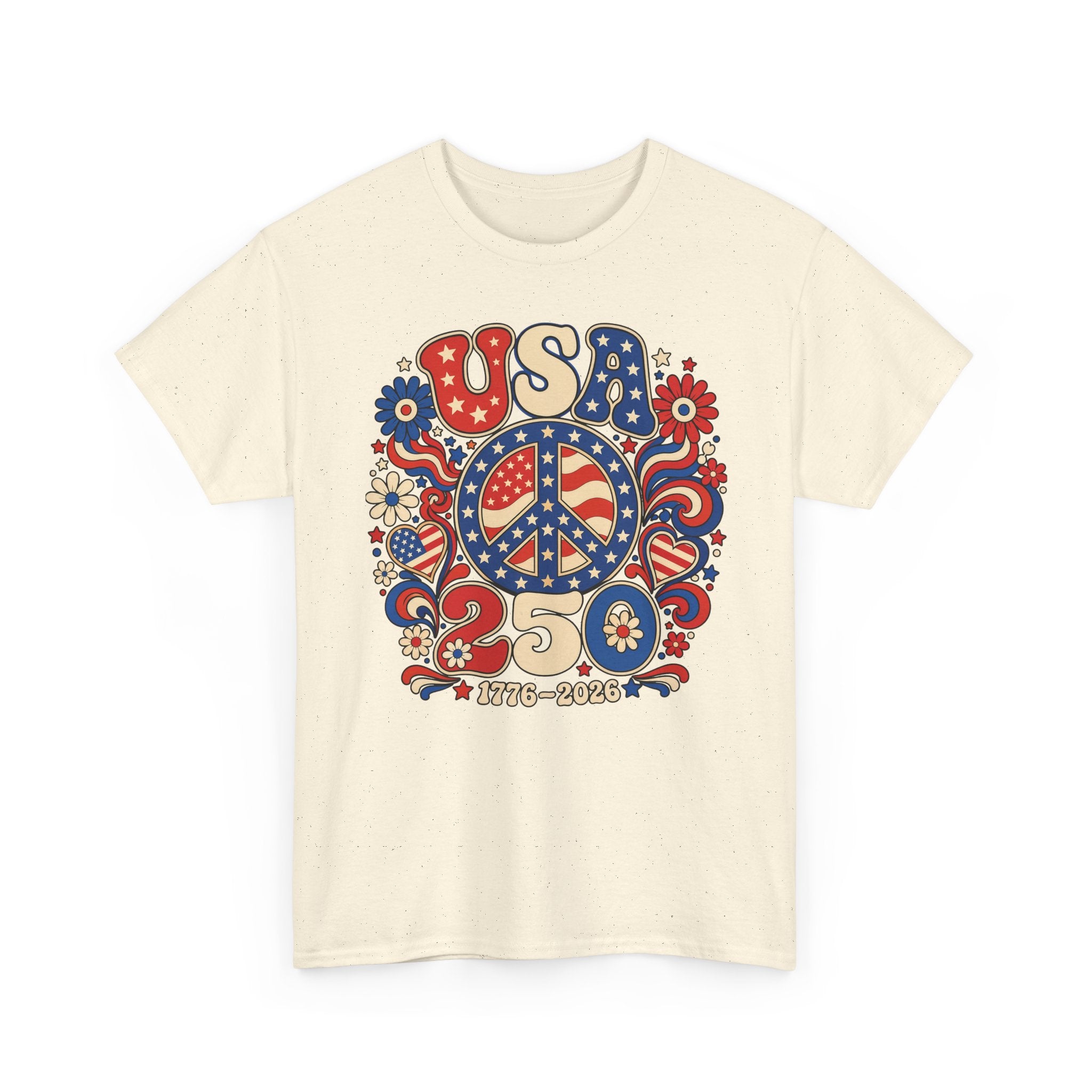 Peace Sign USA 250 1776 2026 Retro Patriotic USA 250 Basic T-Shirt - Unisex