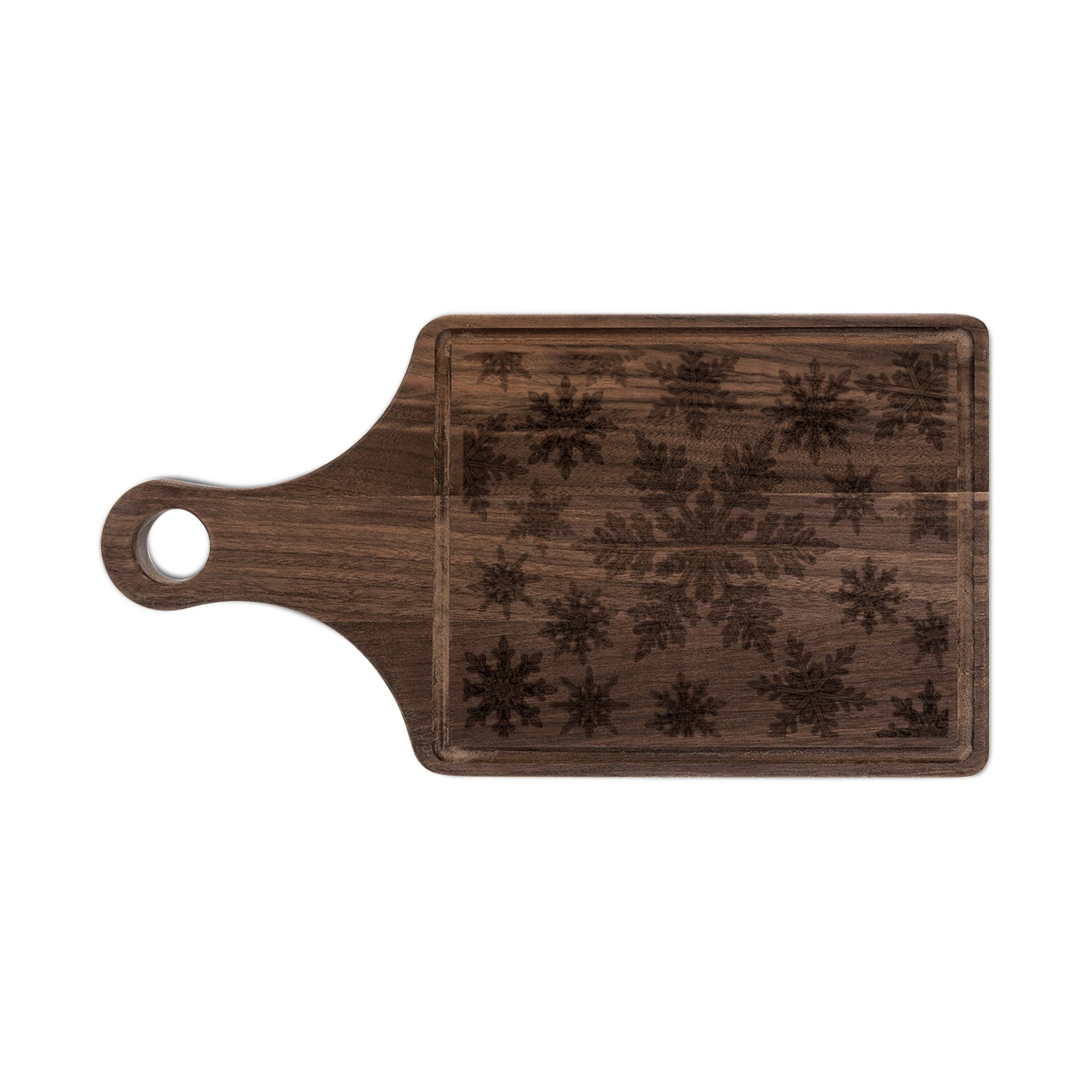 Snowflakes Engraved Wooden Cutting Board Paddle w Handle