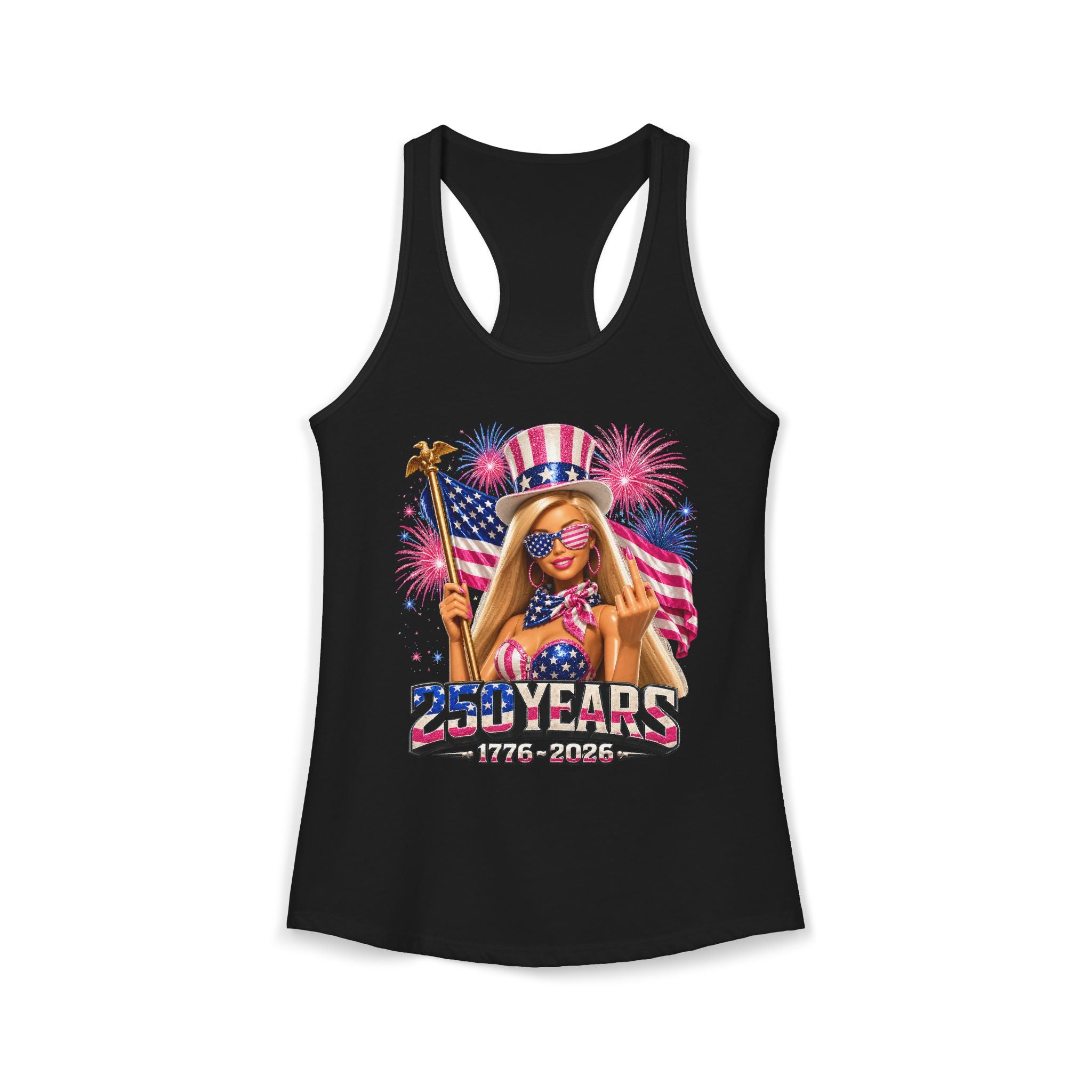 Glam Doll Flag 250 Years 1776 2026 Patriotic Basic Racerback Tank Top - Women's