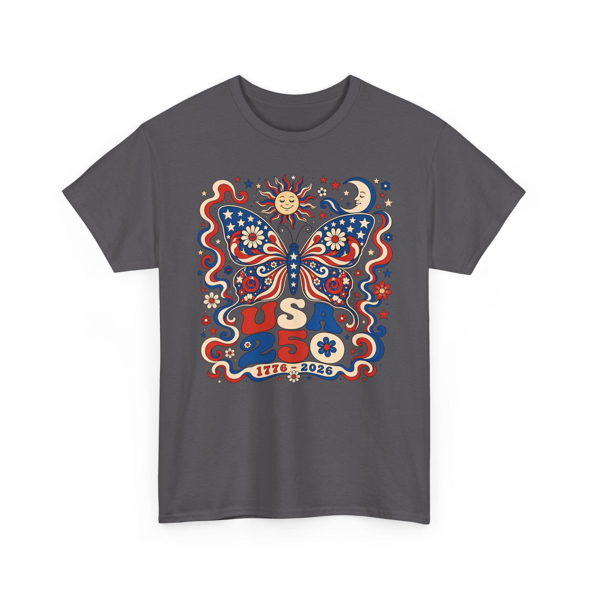 Butterfly Floral USA 250 1776 2026 Retro Patriotic Basic T-Shirt - Unisex