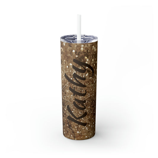 Gold Glitter Personalized Skinny Steel Tumbler with Straw, 20oz