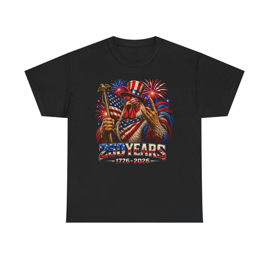 Funny Rooster Flag Fireworks 250th Anniversary Patriotic Grunge Basic T-Shirt - Unisex