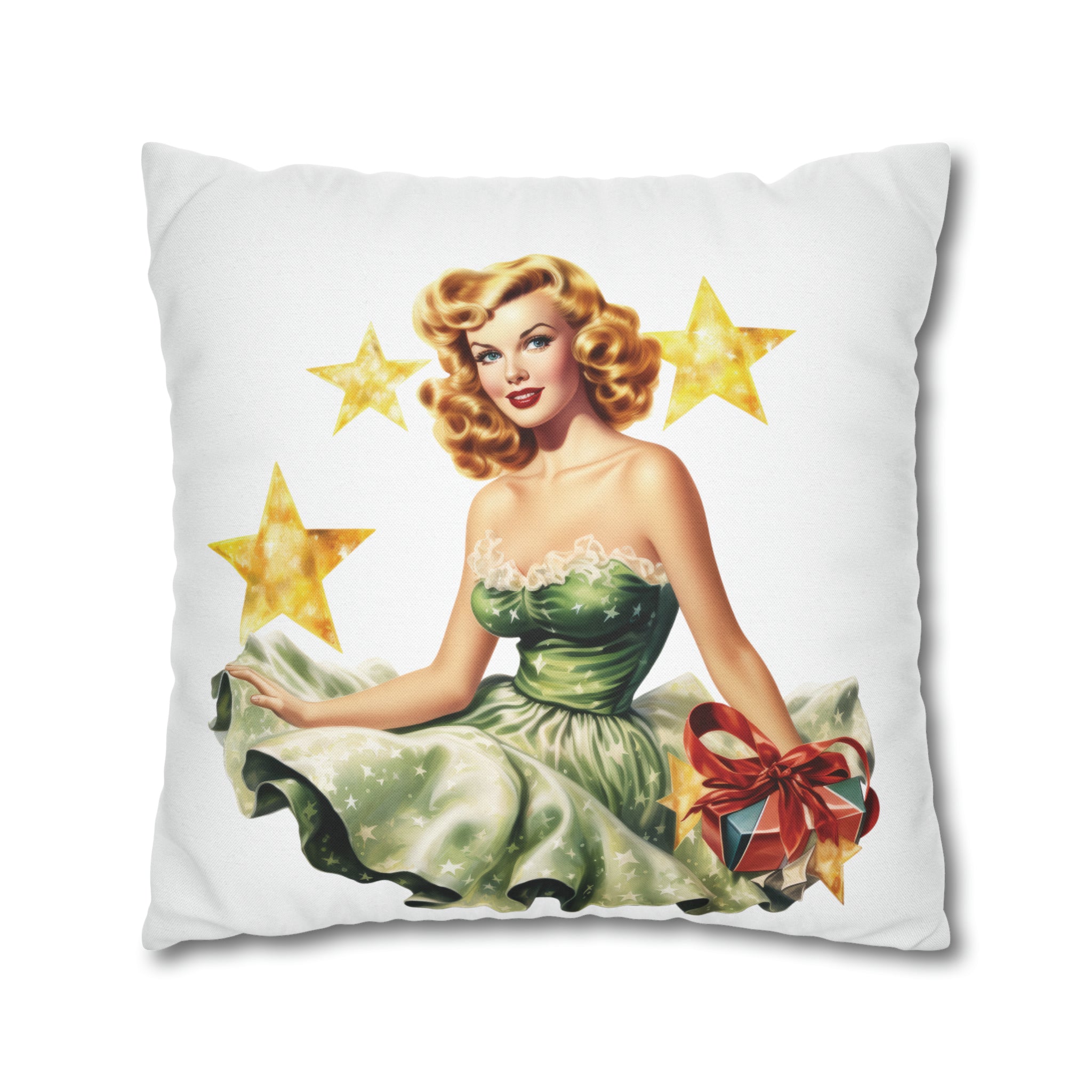 Pin Up Girl Christmas 3 Square Pillow Case