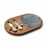 Santa Portrait Engraved Charcuterie Board with Slate Insert & Cheese Knives