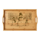 Snowman Trio in Forest Engraved Bamboo Serving Tray