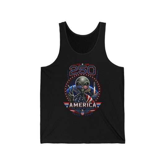 Alien Peace Sign USA 250 Anniversary Distressed Patriotic Basic Tank Top - Unisex - Unisex