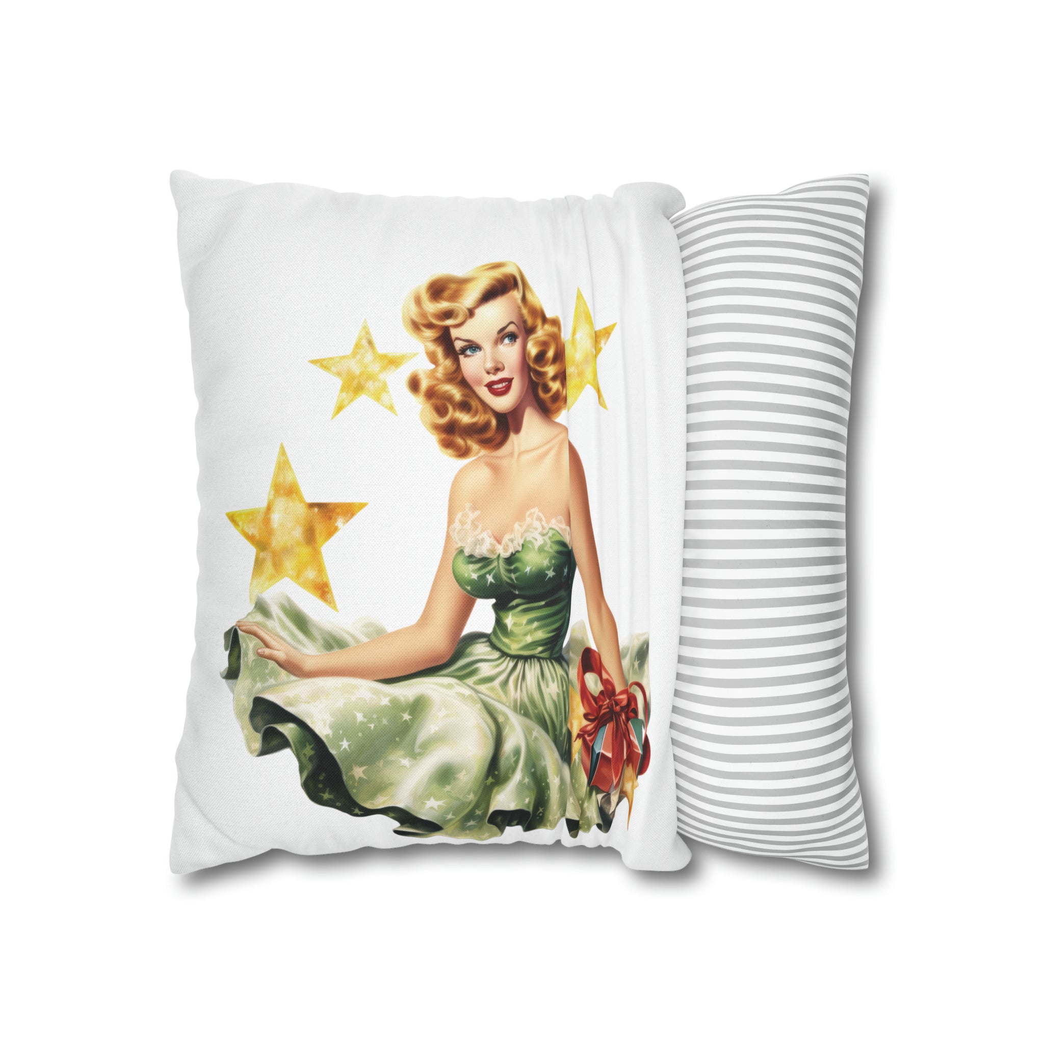 Pin Up Girl Christmas 3 Square Pillow Case