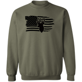 Distressed American Flag Deer G180 Crewneck Pullover Sweatshirt