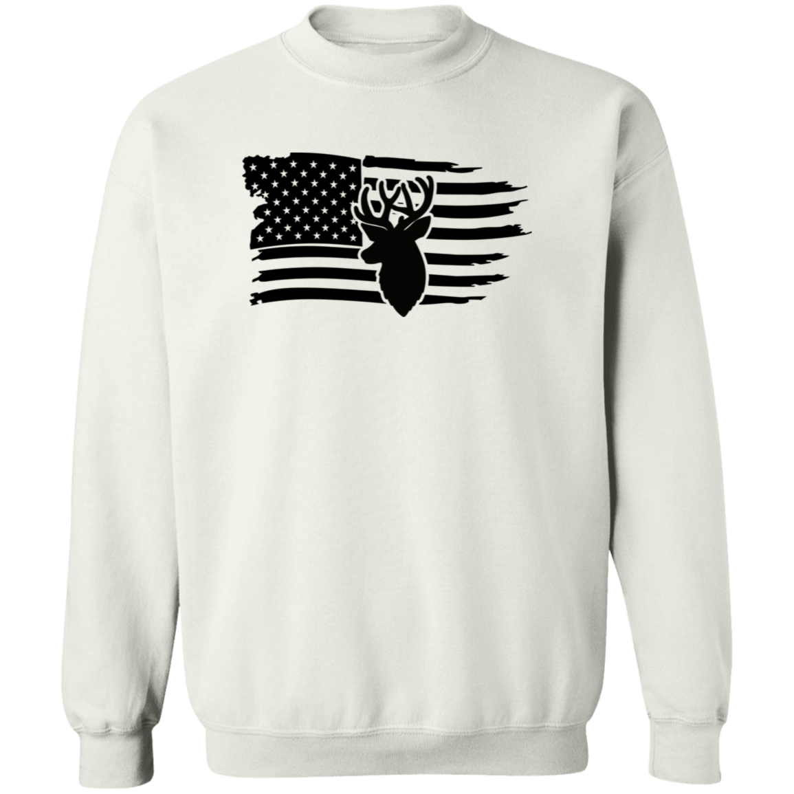 Distressed American Flag Deer G180 Crewneck Pullover Sweatshirt