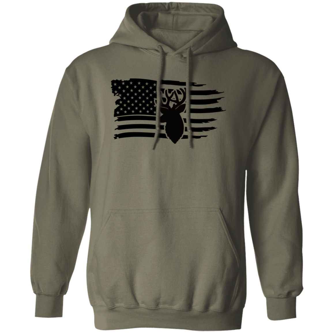 Distressed American Flag Deer G185 Pullover Hoodie